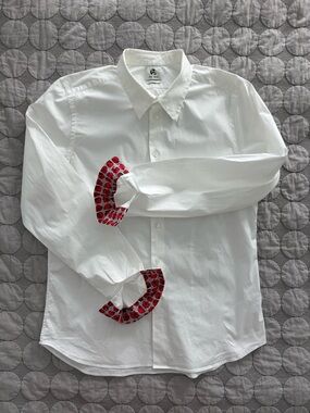 Paul Smith PS White Dress Shirt with Red Patterned Cuff Detail